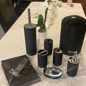 New Black Bathroom Accessories 9 piece Set
